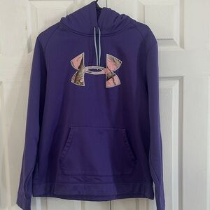 Under Armour Purple Hoodie with Embroidered Camo Pink Logo, Size XL